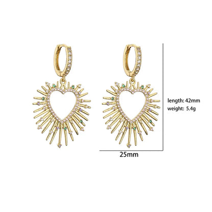 Fashion Heart Shape Copper Plating Inlay Zircon Earrings Necklace