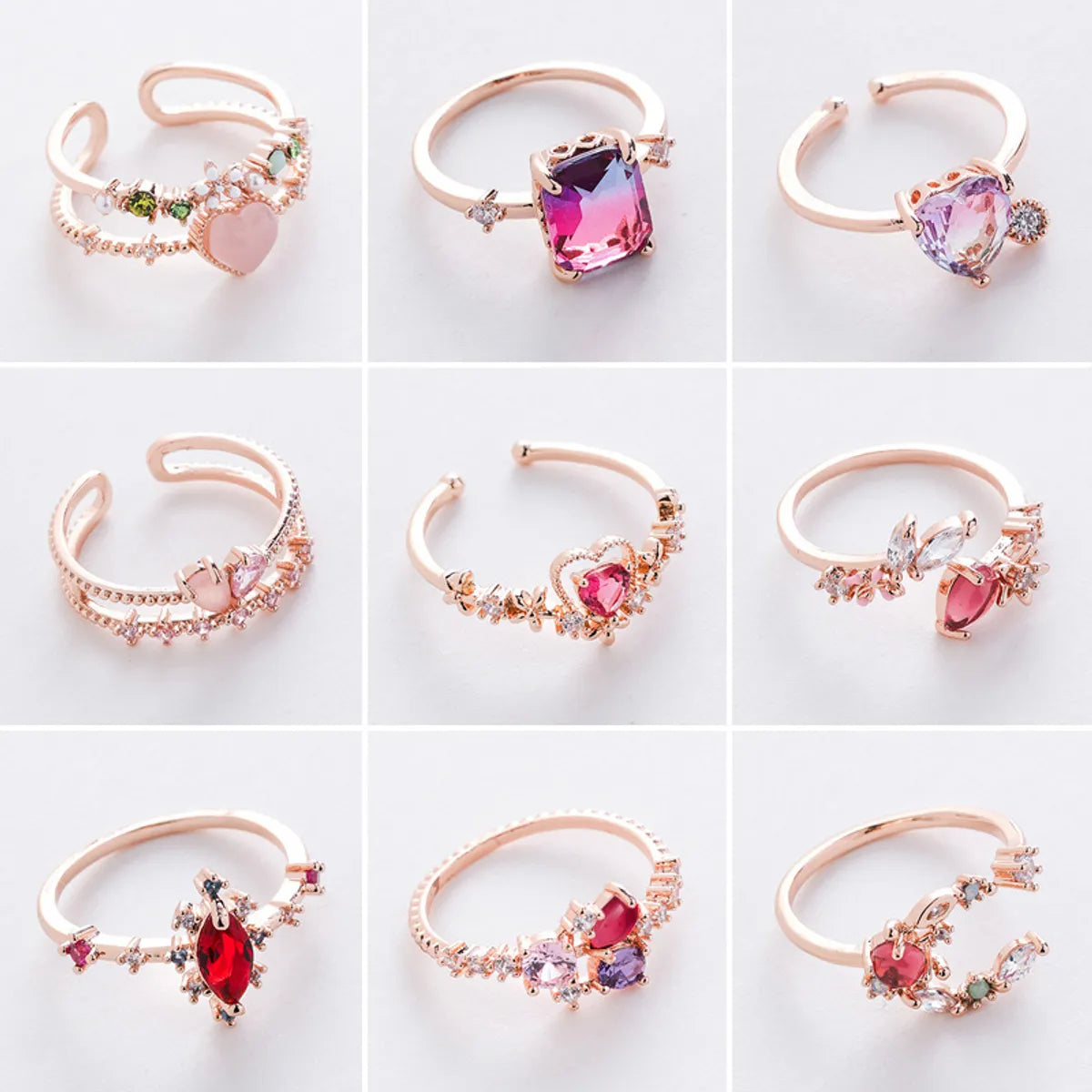 Fashion Heart Shape Copper Plating Inlay Zircon Rings 1 Piece