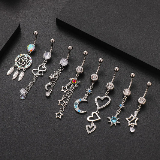 Fashion Heart Shape Copper Plating Zircon Belly Ring 1 Piece