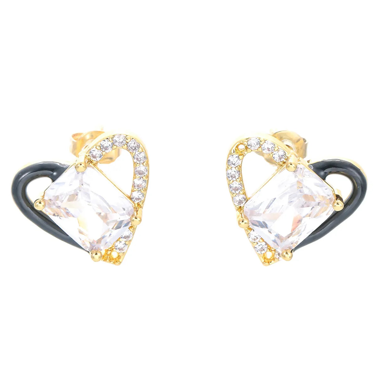 Fashion Heart Shape Copper Plating Zircon Ear Studs 1 Pair