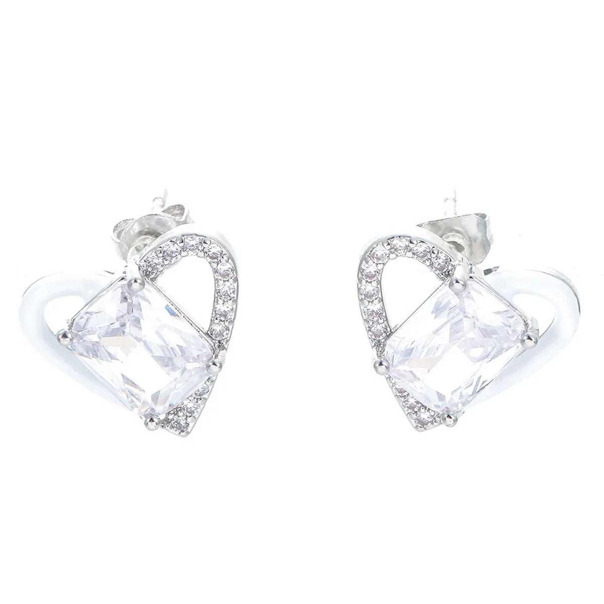 Fashion Heart Shape Copper Plating Zircon Ear Studs 1 Pair