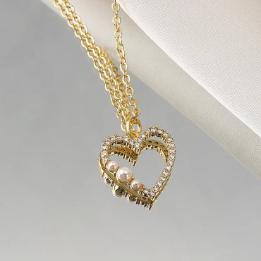 Fashion Heart Shape Copper Plating Zircon Pendant Necklace