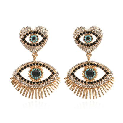 Fashion Heart Shape Eye Alloy Diamond Women'S Drop Earrings 1 Pair