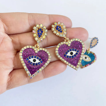 Fashion Heart Shape Eye Alloy Inlay Rhinestones Women's Drop Earrings 1 Pair