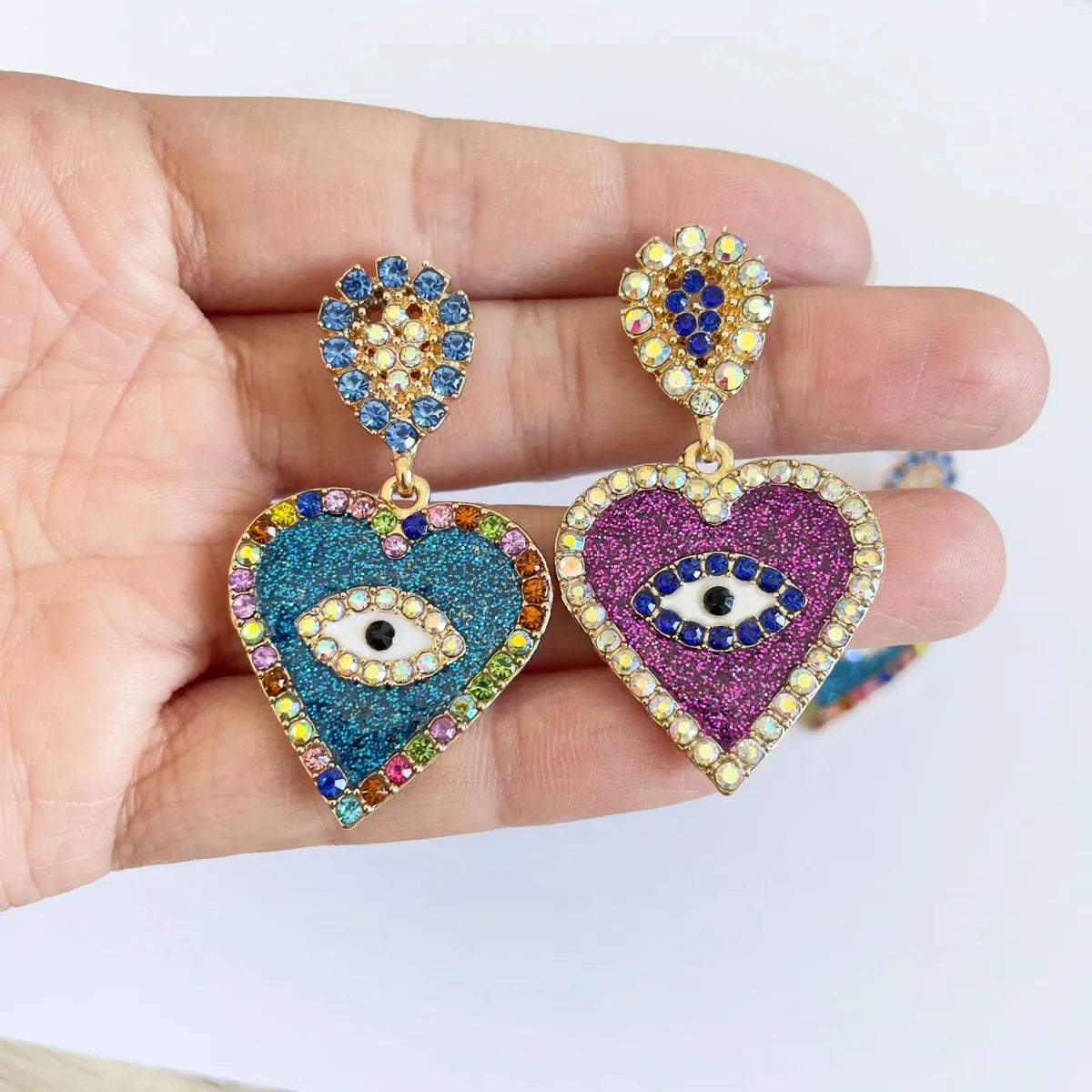 Fashion Heart Shape Eye Alloy Inlay Rhinestones Women's Drop Earrings 1 Pair