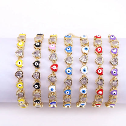 Fashion Heart Shape Eye Copper Bracelets Enamel Gold Plated Zircon Copper Bracelets