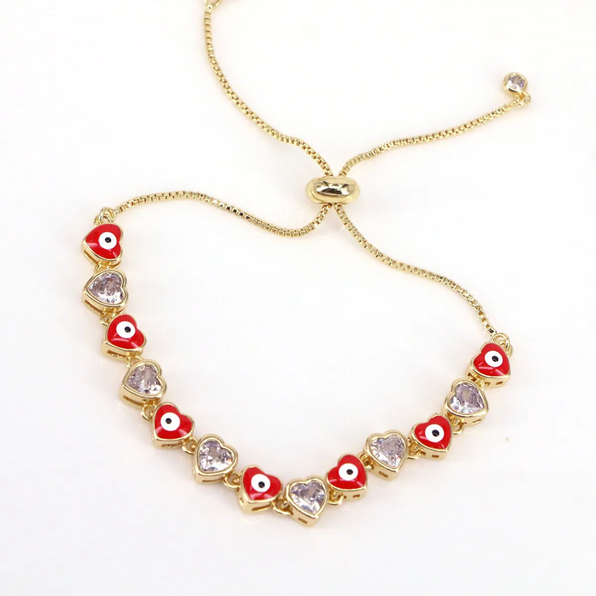 Fashion Heart Shape Eye Copper Bracelets Enamel Gold Plated Zircon Copper Bracelets