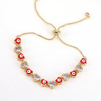 Fashion Heart Shape Eye Copper Bracelets Enamel Gold Plated Zircon Copper Bracelets