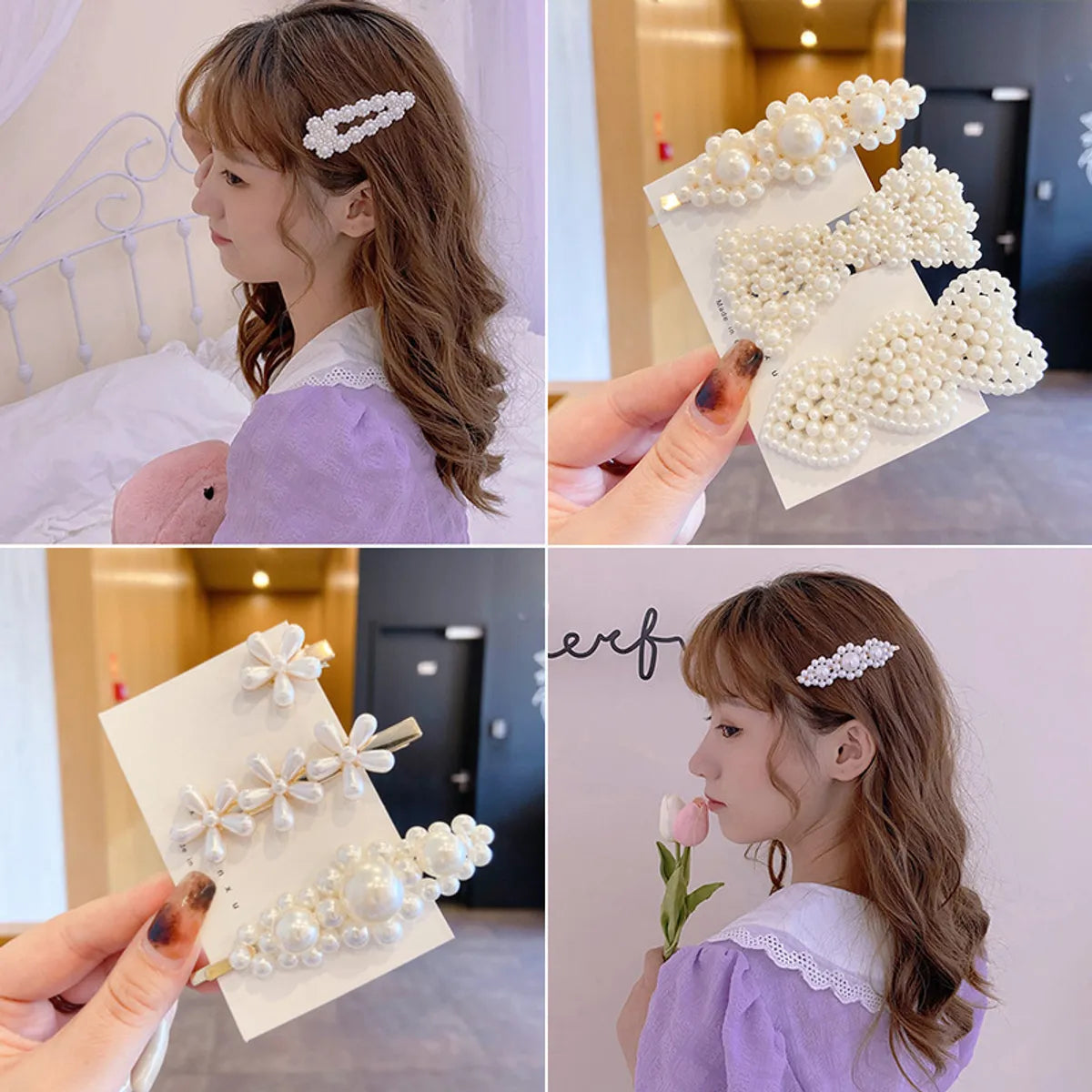 Fashion Heart Shape Flower Bow Knot Alloy Inlay Artificial Pearls Rhinestones Hair Clip 1 Piece