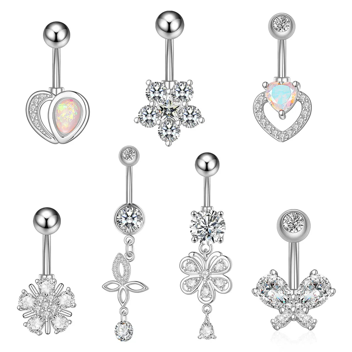 Fashion Heart Shape Flower Butterfly Stainless Steel Plating Inlay Zircon Belly Ring 1 Piece