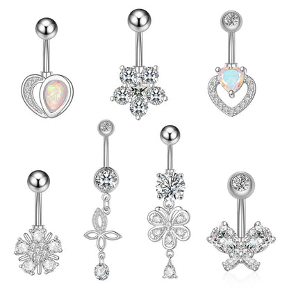 Fashion Heart Shape Flower Butterfly Stainless Steel Plating Inlay Zircon Belly Ring 1 Piece