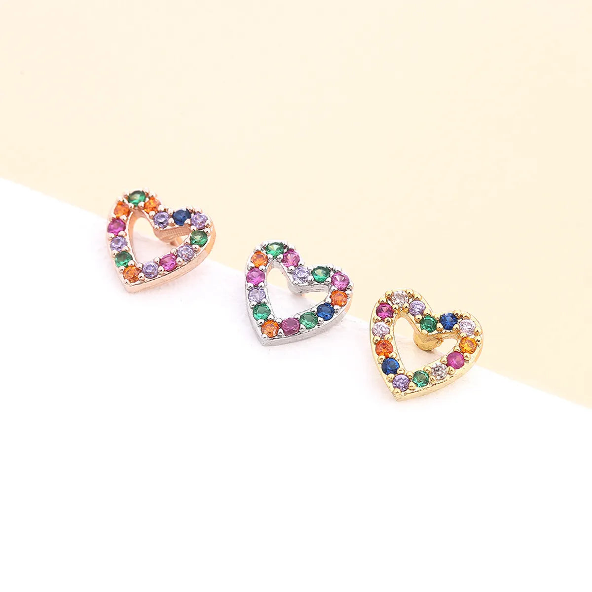 Fashion Heart Shape Flower Stainless Steel Copper Plating Inlay Zircon Ear Studs 1 Piece