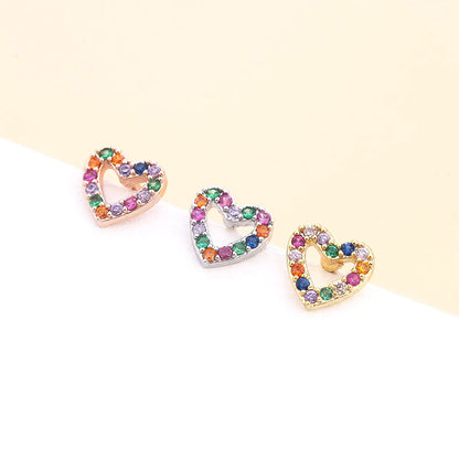 Fashion Heart Shape Flower Stainless Steel Copper Plating Inlay Zircon Ear Studs 1 Piece