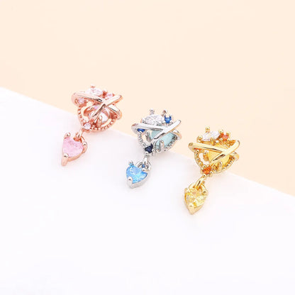 Fashion Heart Shape Flower Stainless Steel Copper Plating Inlay Zircon Ear Studs 1 Piece