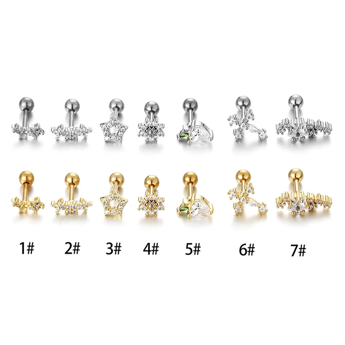 Fashion Heart Shape Flower Stainless Steel Plating Inlay Zircon Ear Studs 1 Piece