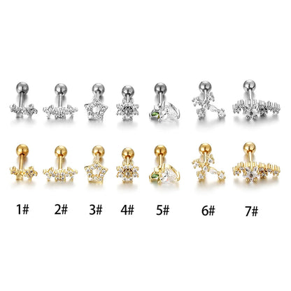 Fashion Heart Shape Flower Stainless Steel Plating Inlay Zircon Ear Studs 1 Piece