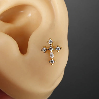 Fashion Heart Shape Flower Stainless Steel Plating Inlay Zircon Ear Studs 1 Piece