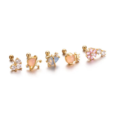 Fashion Heart Shape Flower Stainless Steel Plating Zircon Ear Studs 1 Piece