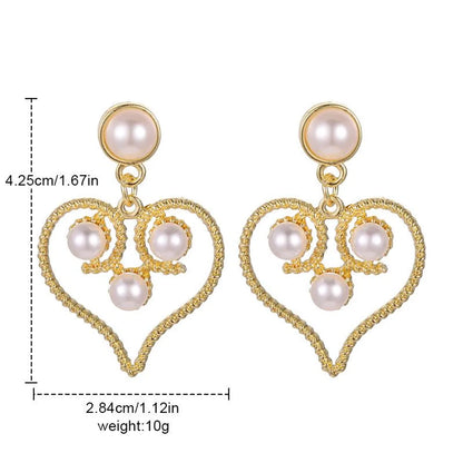 Fashion Heart Shape Imitation Pearl Alloy Hollow Out Women's Drop Earrings 1 Pair