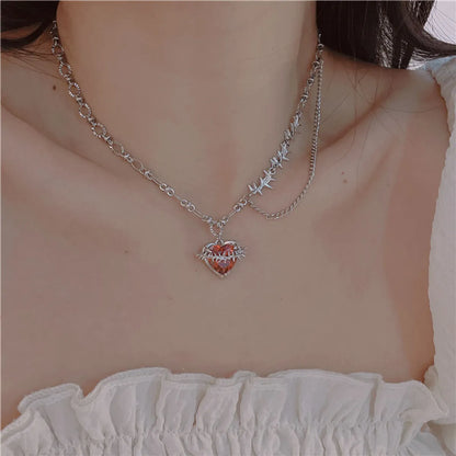 Wholesale Jewelry Fashion Heart Shape Iron Copper Zircon Plating Pendant Necklace