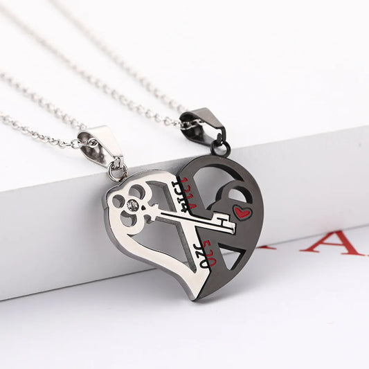 Fashion Heart Shape Key Metal Plating Inlay Zircon Couple Pendant Necklace 1 Set