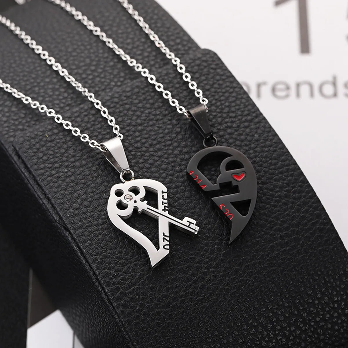 Fashion Heart Shape Key Metal Plating Inlay Zircon Couple Pendant Necklace 1 Set