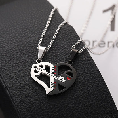 Fashion Heart Shape Key Metal Plating Inlay Zircon Couple Pendant Necklace 1 Set