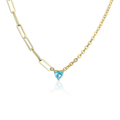 Fashion Heart Shape Metal Chain Zircon Necklace