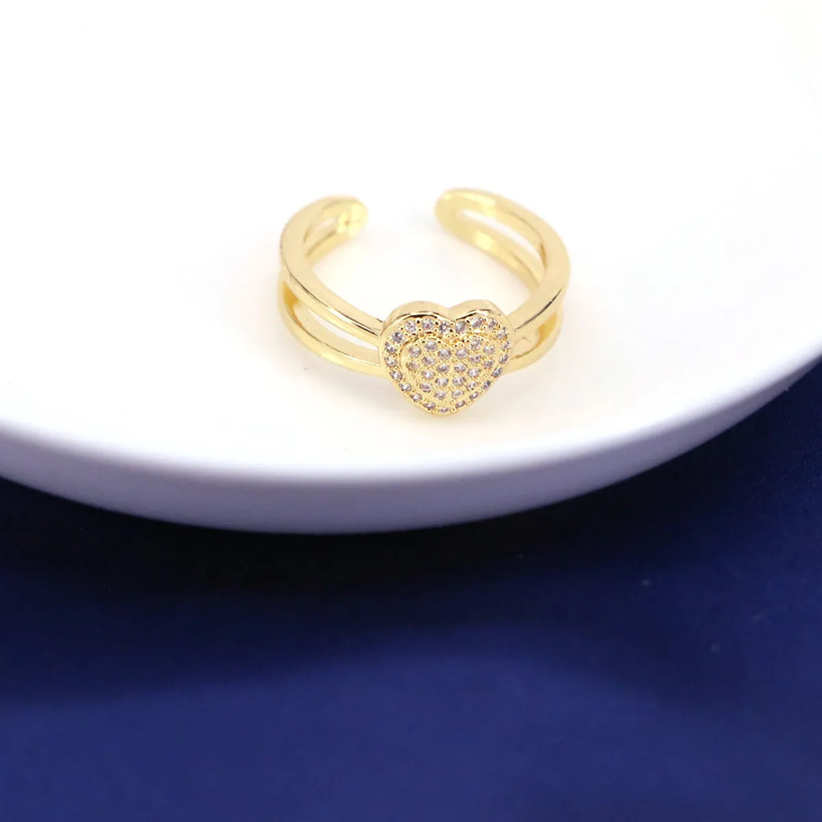 Fashion Heart Shape Copper Open Ring Inlay Zircon Copper Rings