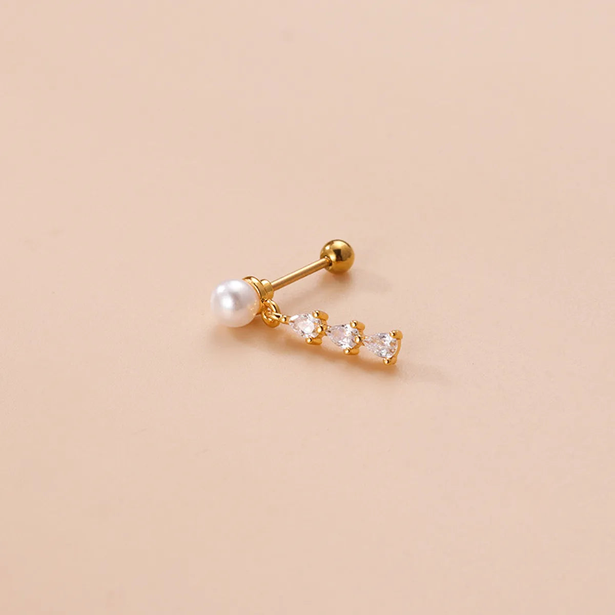 Fashion Heart Shape Metal Plating Inlay Zircon Ear Studs 1 Piece