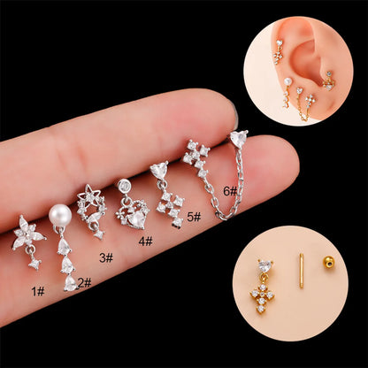 Fashion Heart Shape Metal Plating Inlay Zircon Ear Studs 1 Piece