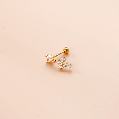 Fashion Heart Shape Metal Plating Inlay Zircon Ear Studs 1 Piece