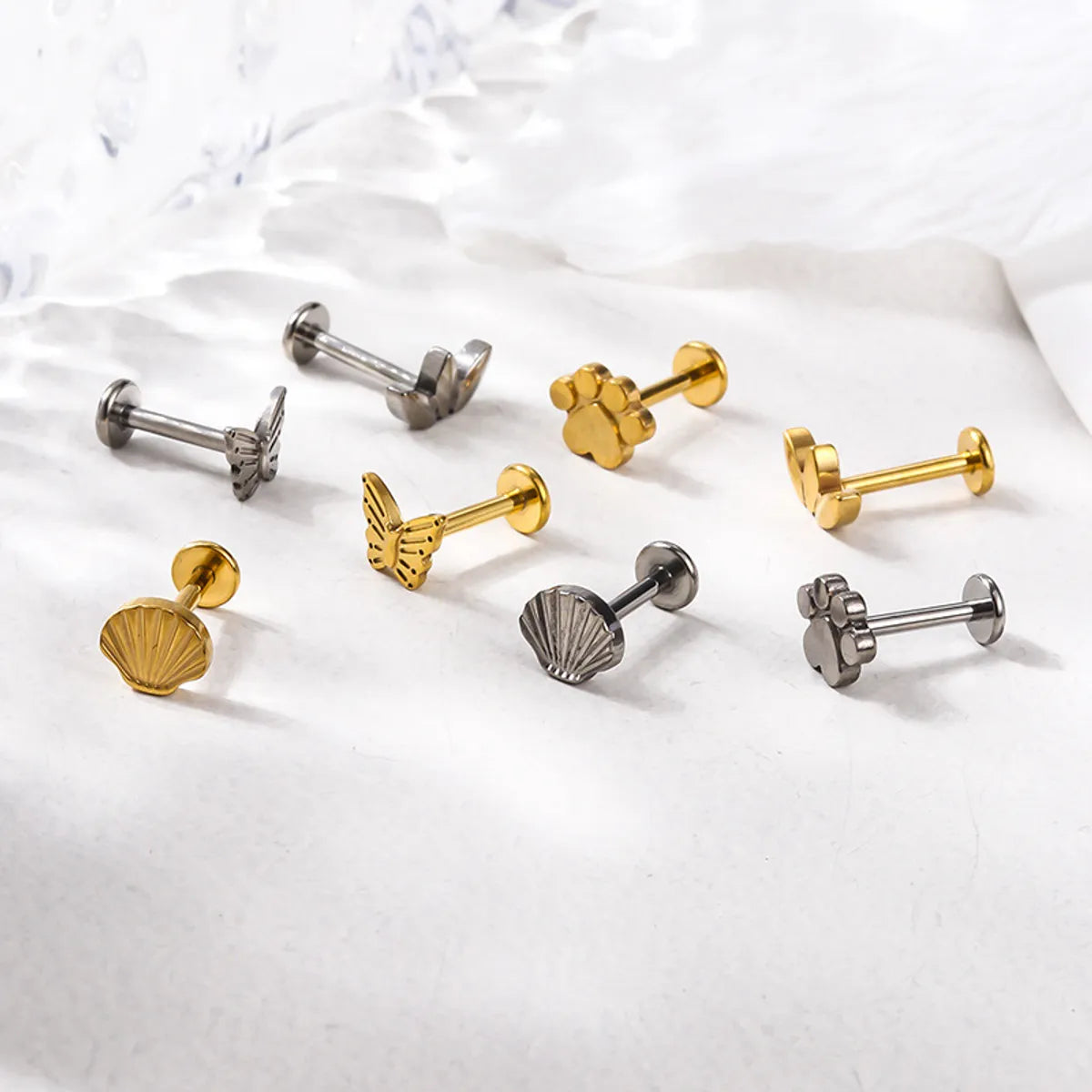 Fashion Heart Shape Titanium Steel Plating Lip Stud Ear Studs