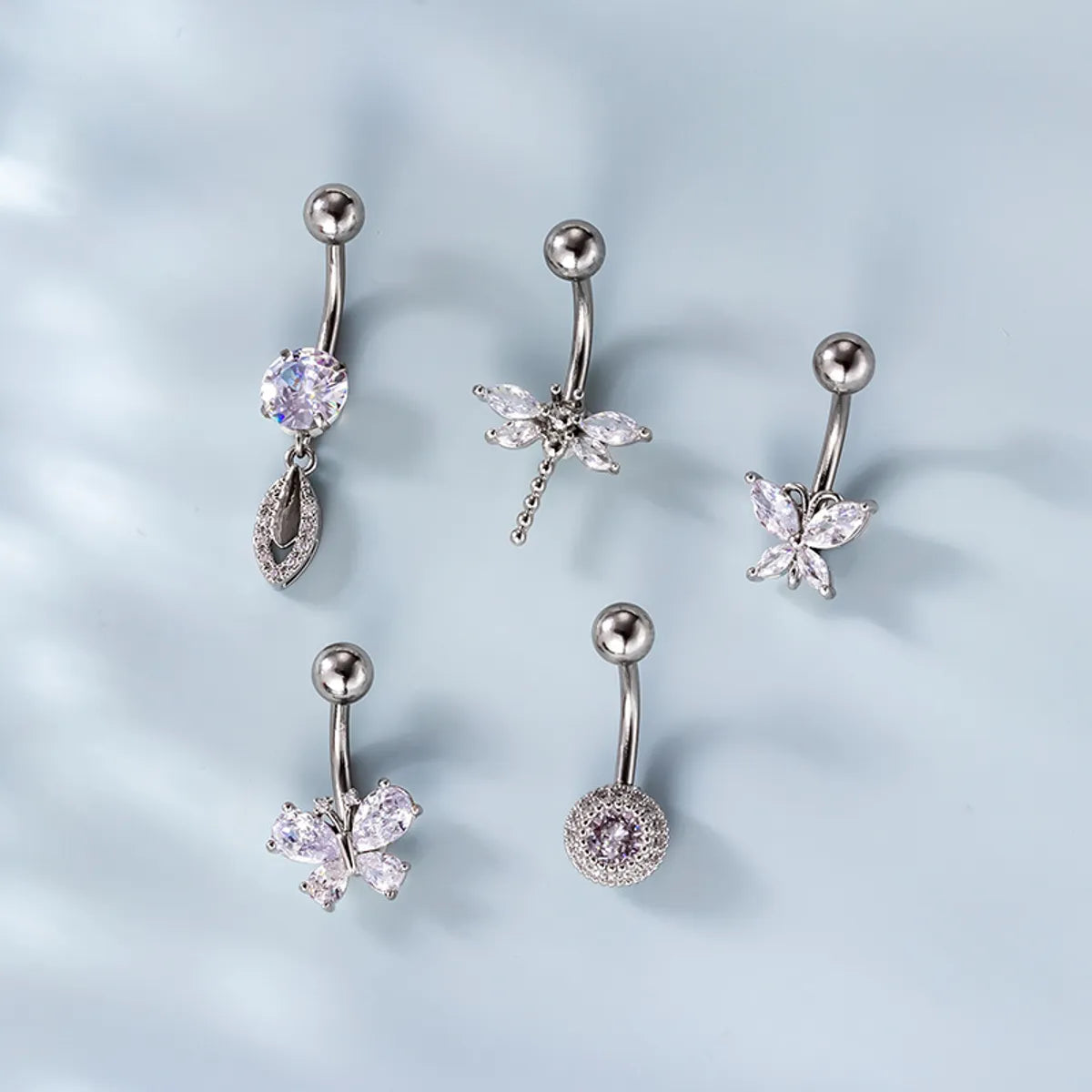 Fashion Heart Shape Metal Plating Zircon Belly Ring