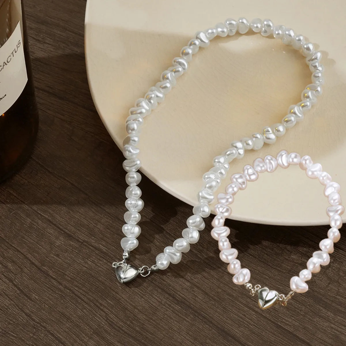 Fashion Heart Shape Pearl Beaded Necklace 1 Piece