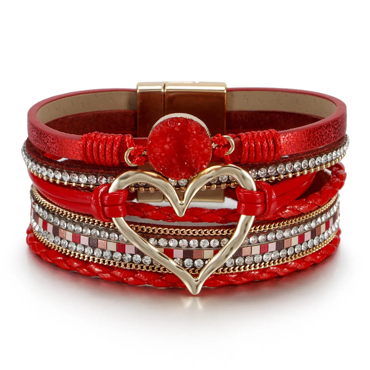 Fashion Heart Shape Pu Leather Alloy Braid Women'S Bracelets