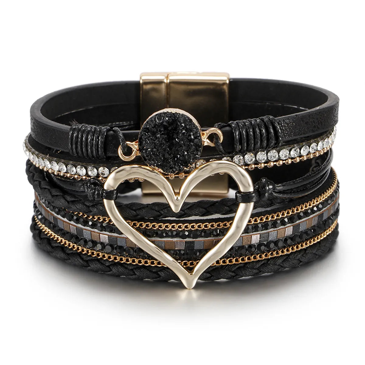 Fashion Heart Shape Pu Leather Alloy Braid Women'S Bracelets