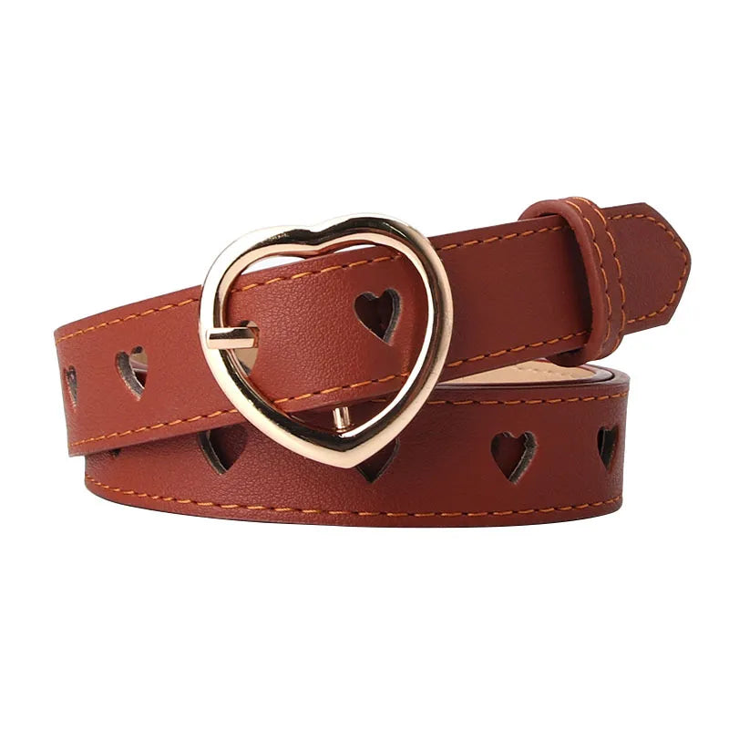 Fashion Heart Shape Pu Leather Alloy Women'S Leather Belts 1 Piece