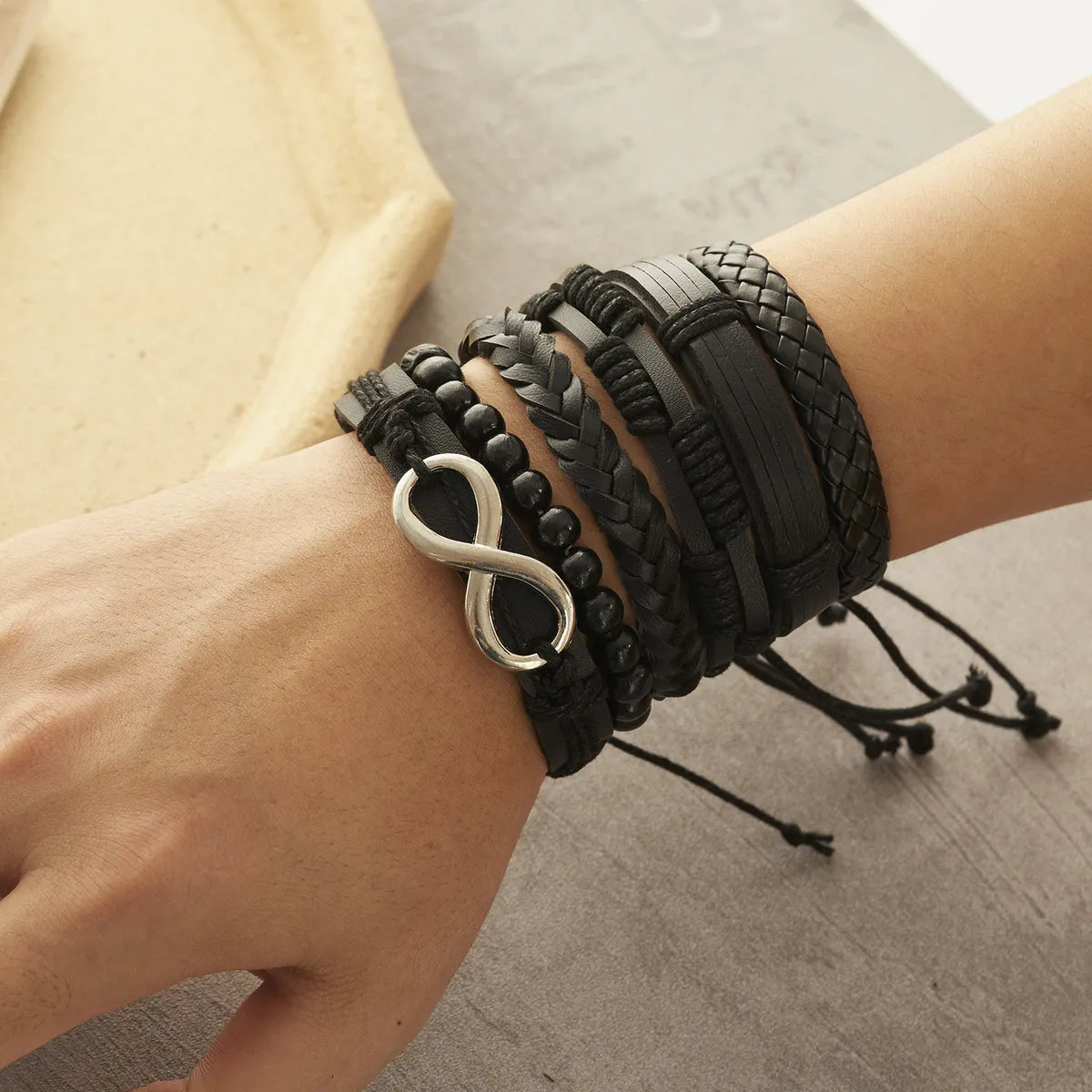 Fashion Heart Shape Pu Leather Knitting Men'S Bracelets 1 Set