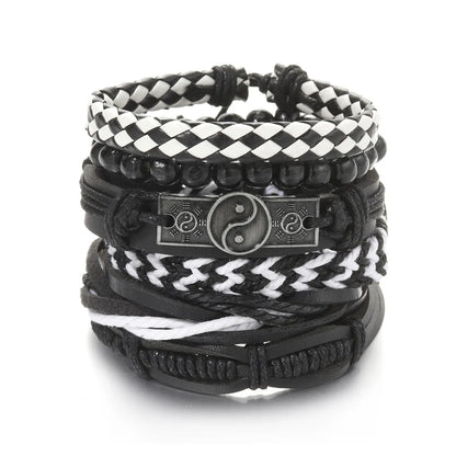 Fashion Heart Shape Pu Leather Knitting Men'S Bracelets 1 Set