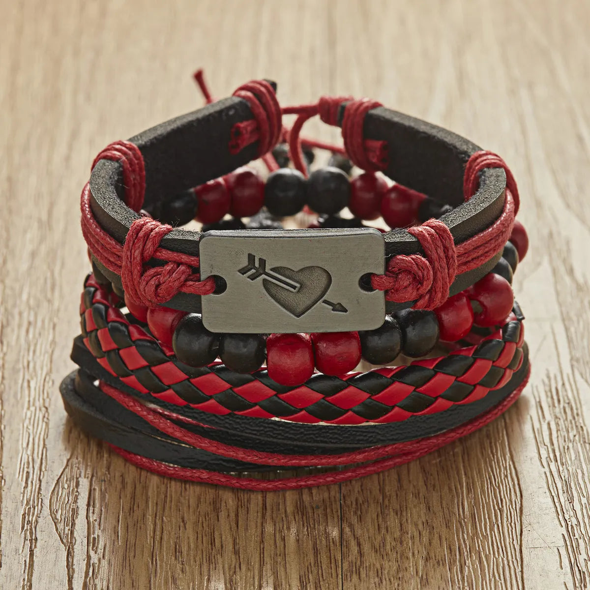 Fashion Heart Shape Pu Leather Knitting Men'S Bracelets 1 Set