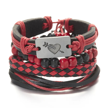 Fashion Heart Shape Pu Leather Knitting Men'S Bracelets 1 Set