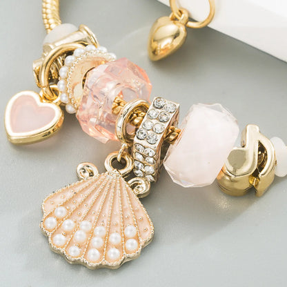 Fashion Heart Shape Shell Alloy Rhinestone Pearl Plating Bracelets