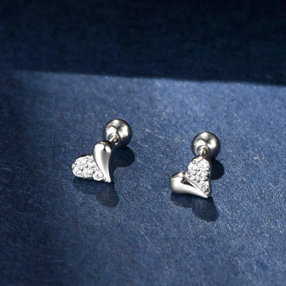 Fashion Heart Shape Silver Plating Inlay Zircon Ear Studs 1 Pair