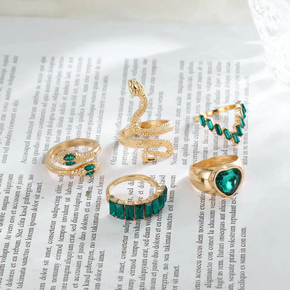 Fashion Heart Shape Snake Alloy Plating Inlay Artificial Gemstones Women's Rings 1 Set