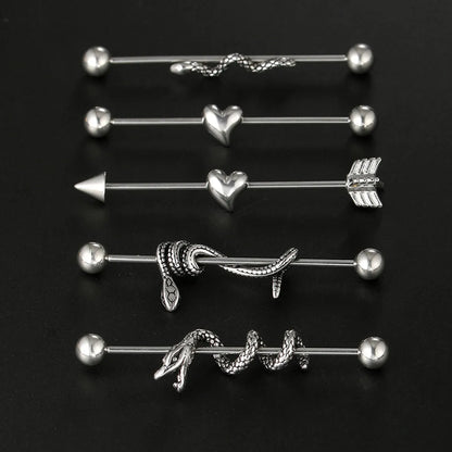 Fashion Heart Shape Snake Stainless Steel Ear Studs 1 Piece