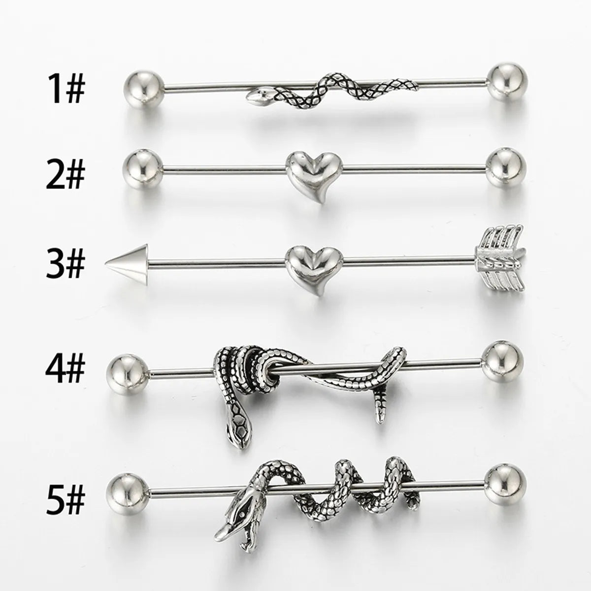 Fashion Heart Shape Snake Stainless Steel Ear Studs 1 Piece