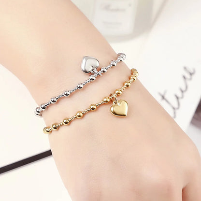 Fashion Heart Shape Stainless Steel Beaded Plating Bangle 1 Piece