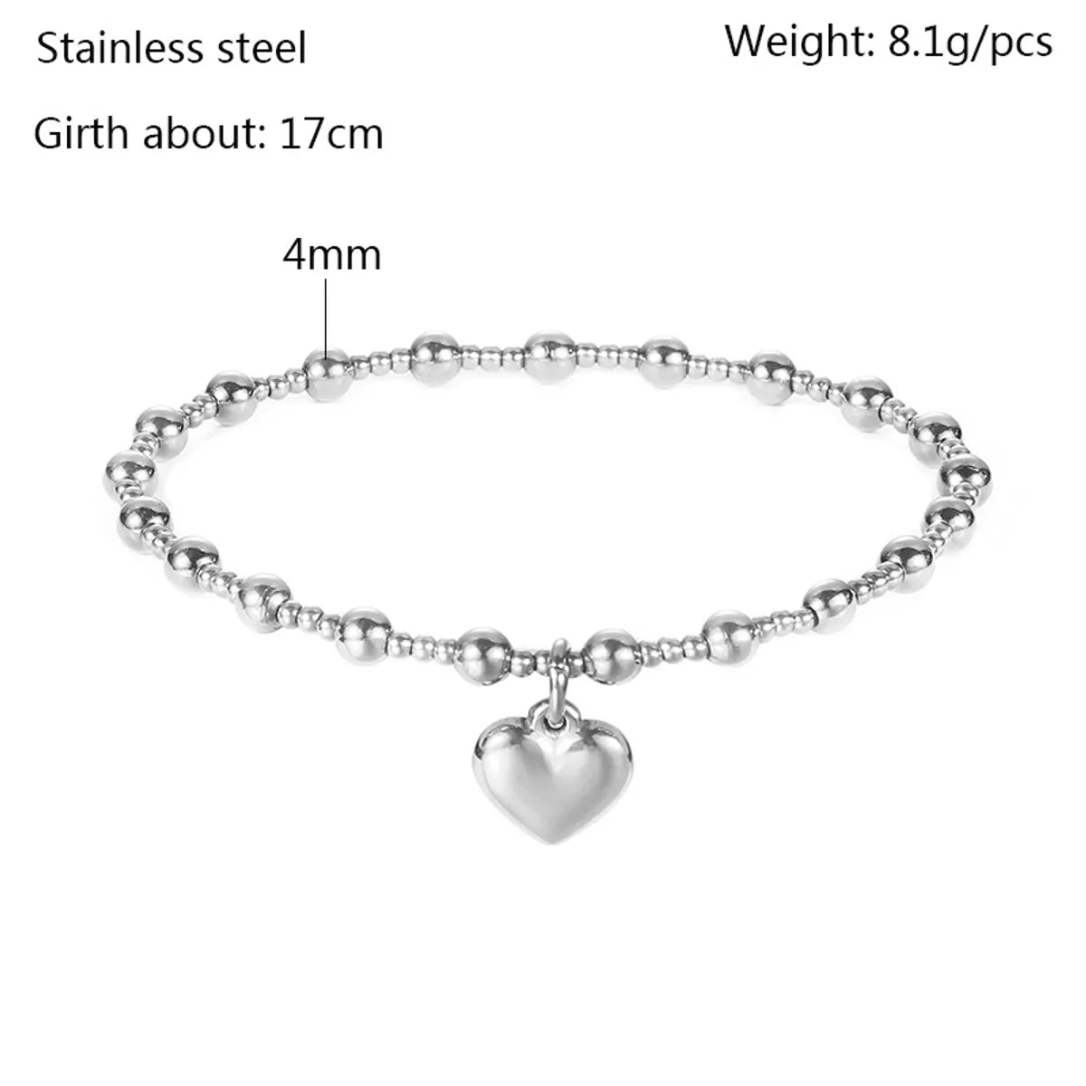 Fashion Heart Shape Stainless Steel Beaded Plating Bangle 1 Piece