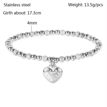 Fashion Heart Shape Stainless Steel Beaded Plating Bracelets 1 Piece